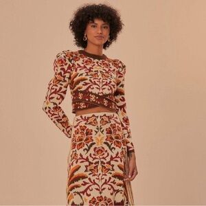 FARM RIO Toucans Puff Sleeve Crop Sweater, Size XL